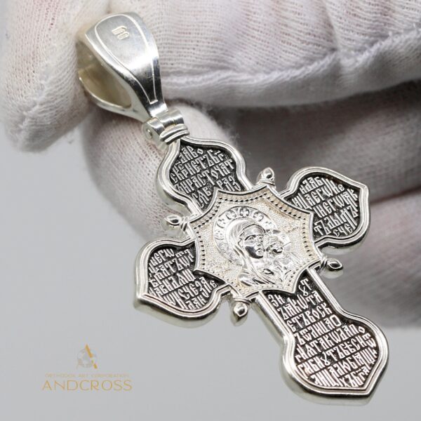 Christian cross of Jesus Christ, Kazan Mother of God Sterling Silver 925, Large, Heavy 26,00 gr. Cross with Crucifixion of Jesus the Christ - Image 4