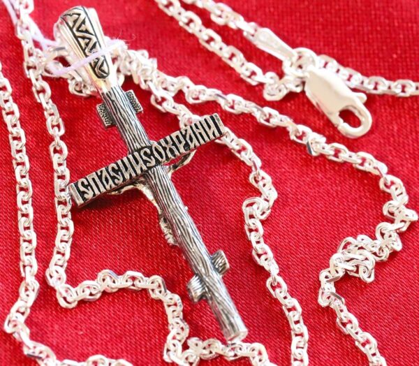 Greek Christian Traditional Body Cross + Anchor Chain Set. Russian Orthodox Jewelry. Save And Protect Prayer. Silver 925 ( Baptism Set ) - Image 4