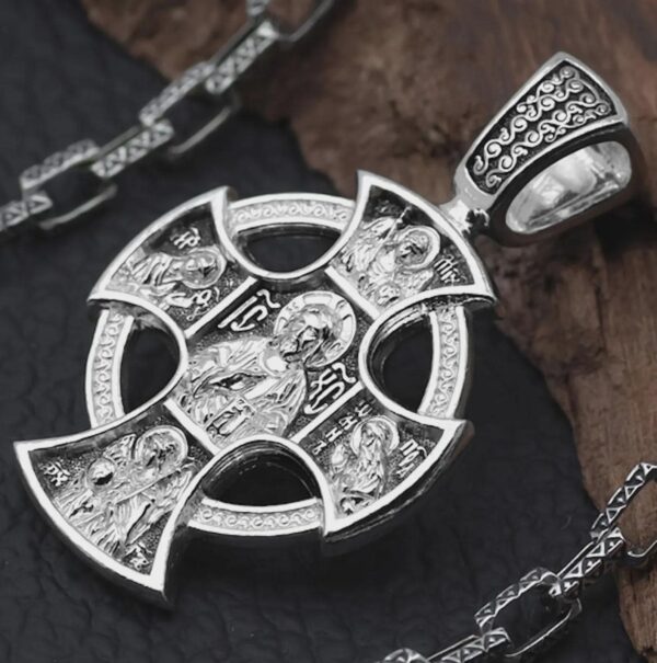 Celtic Design Russian Greek Silver 925 Prayer Cross. Guardian Angel St Nicholas John The Baptist Authentic Baptism Orthodox Crucifix - Image 4