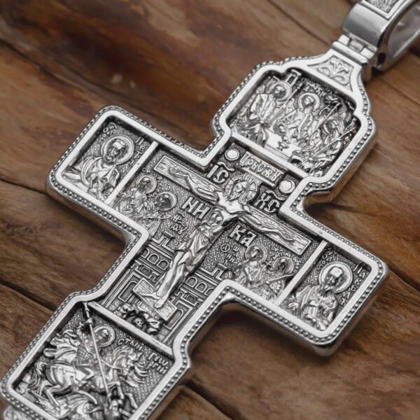 Eastern Orthodox Large Greek Orthodox Crucifix Silver 925 Pectoral Body Cross.Archangel Michael And Saints. Authentic Handmade Work ! - Image 5