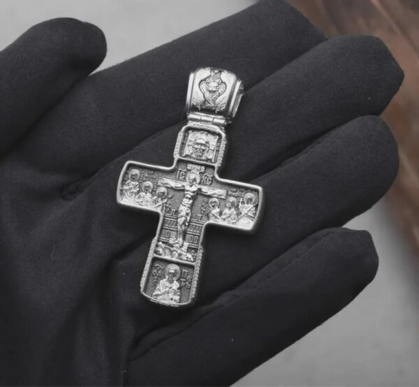 Eastern orthodox cross pendant silver 925 baptism men Christian crucifix authentic handmade religious jewellery - Image 5