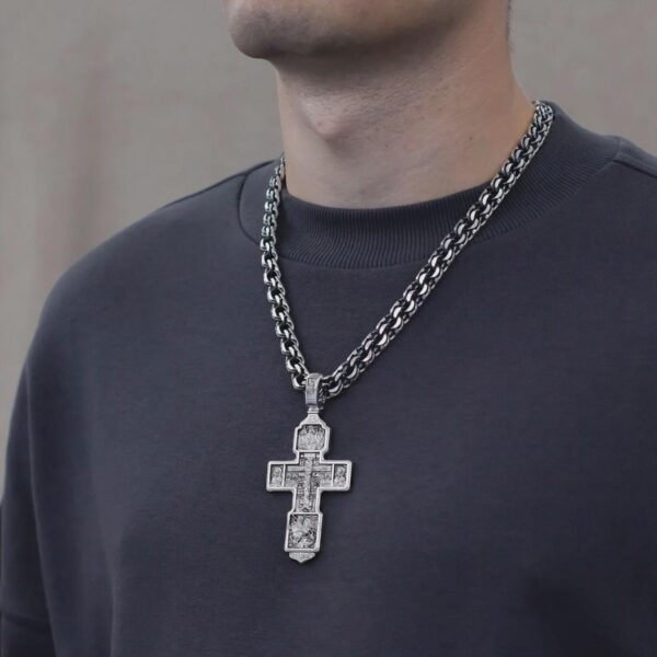 Eastern Orthodox Large Greek Orthodox Crucifix Silver 925 Pectoral Body Cross.Archangel Michael And Saints. Authentic Handmade Work ! - Image 6