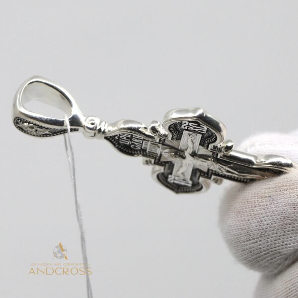 Christian cross of Jesus Christ, Kazan Mother of God Sterling Silver 925, Large, Heavy 26,00 gr. Cross with Crucifixion of Jesus the Christ - Image 5