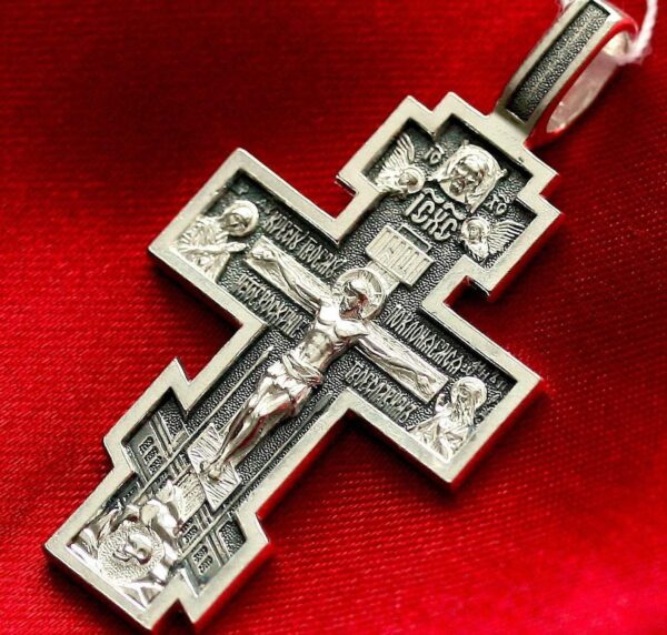 Men Handmade Russian Greek Orthodox Jewelry Set Body Baptism Cross Save And Protect Prayer + Chain. Sterling Silver 925. Blessed - Image 5