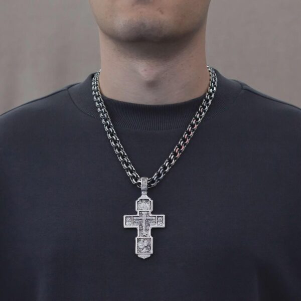Eastern Orthodox Large Greek Orthodox Crucifix Silver 925 Pectoral Body Cross.Archangel Michael And Saints. Authentic Handmade Work ! - Image 2
