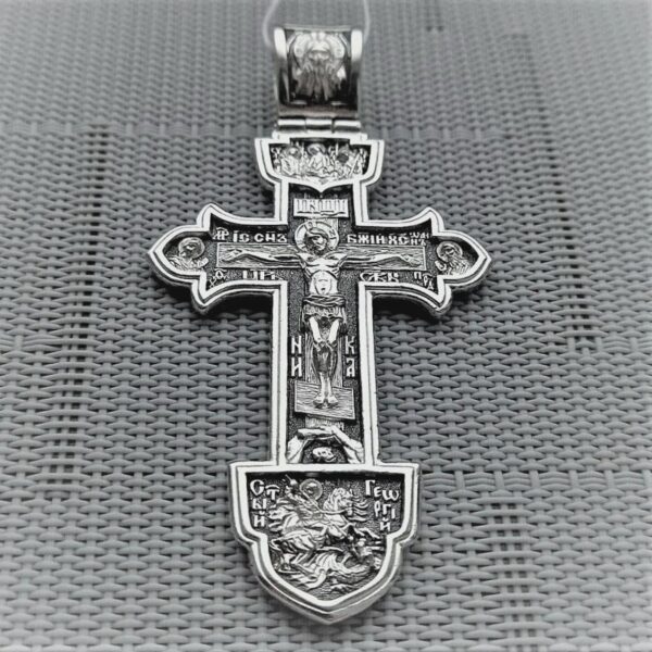 Men Big Orthodox Christian Body Crucifix Solid Silver 925 St Alexander Nevski , Holy Trinity , St George Warrior - Image 7