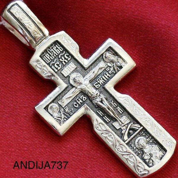 Cross Mother of God / Christian Greek Orthodox Sterling Silver 925 Body Prayer Cross Mother of God / Archangels Icon