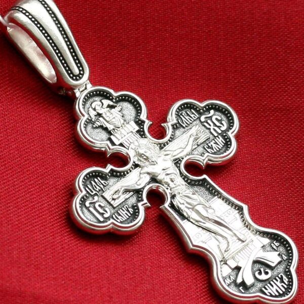 Big Russian Greek Christian Prayer Body Cross. Mother of God Pokrov Sign. Orthodox Crucifix Silver 925 Authentic Religious Jewelry