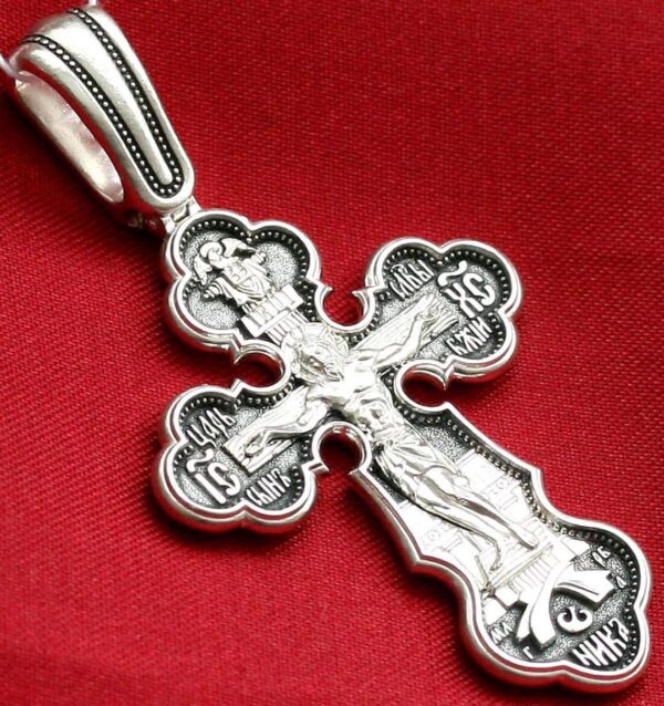 Big Russian Greek Christian Prayer Body Cross. Mother of God Pokrov Sign. Orthodox Crucifix Silver 925 Authentic Religious Jewelry