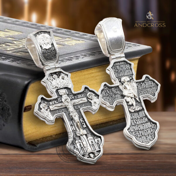 Silver 925 Orthodox Cross Archangel Michael / Holy Trinity /Big Christian Baptism Prayer Cross / Necklace And Saints Greek Orthodox Crucifix
