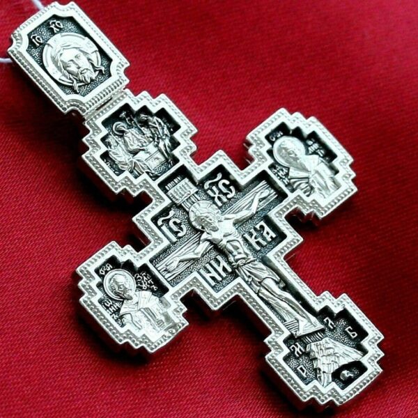 Big Russian Orthodox Body Prayer Cross Silver 925 Mother Of God Pokrov & Saints