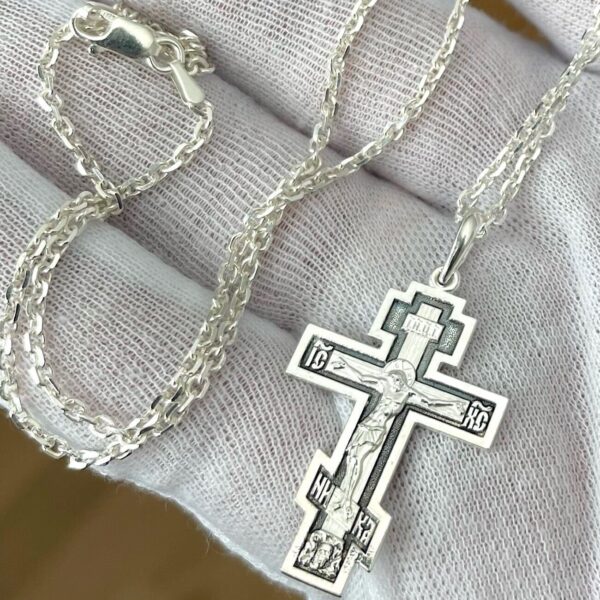 Baptism Body Cross + Anchor Chain Set. Russian Greek Orthodox Jewelry. Save And Protect Prayer. Silver 925