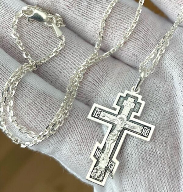 Baptism Body Cross + Anchor Chain Set. Russian Greek Orthodox Jewelry. Save And Protect Prayer. Silver 925