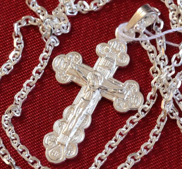 Christian Baptism Cross Necklace Anchor Chain Set. Russian Orthodox Jewelry. Save And Protect Prayer. Sterling Silver 925