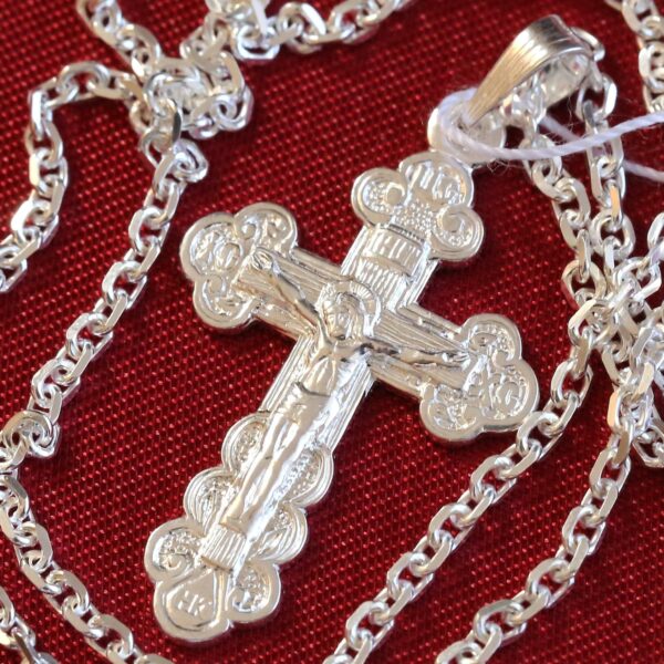 Christian Baptism Cross Necklace Anchor Chain Set. Russian Orthodox Jewelry. Save And Protect Prayer. Sterling Silver 925