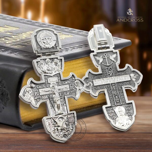 Silver 925 Rare Crucifix, Saint George Warrior Holy Trinity Big Russian Greek Christian Orthodox, Authentic Jewellery, Rare Priest Cross