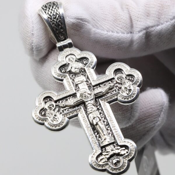 Large Pectoral Crucifix Mother of God Valaam Icon Christian Orthodox Prayer Cross Sterling Silver 925