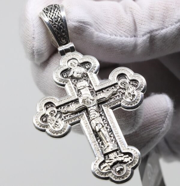 Large Pectoral Crucifix Mother of God Valaam Icon Christian Orthodox Prayer Cross Sterling Silver 925