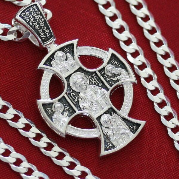Men Handmade Russian Orthodox Round Celtic Body Cross Guardian Angel Save And Protect Prayer + Chain Set. Sterling Silver 925. Blessed