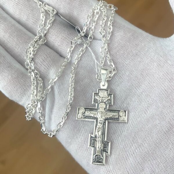 Men Orthodox Christian Baptism Cross Necklace Set 925 Sterling Silver Solid Anchor Chain High Polish 2.5mm