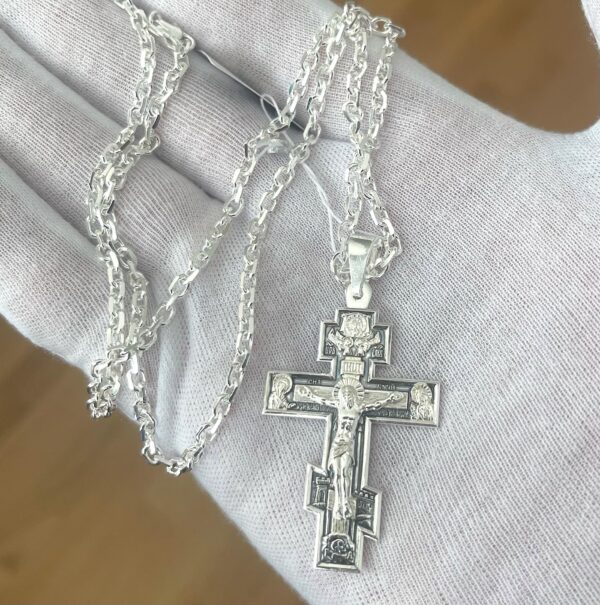 Men Orthodox Christian Baptism Cross Necklace Set 925 Sterling Silver Solid Anchor Chain High Polish 2.5mm