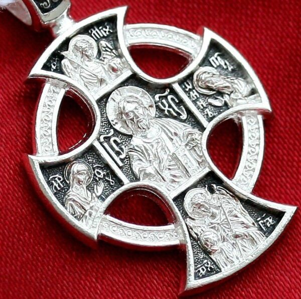 Russian Orthodox Round Sterling Silver 925 Body Prayer Celtic Cross Guardian Angel Icon. Made in Russia