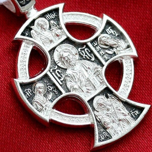 Russian Orthodox Round Sterling Silver 925 Body Prayer Celtic Cross Guardian Angel Icon. Made in Russia