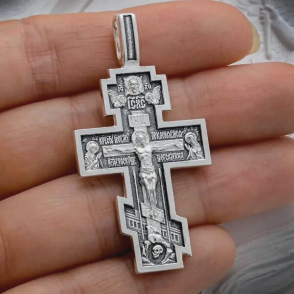 Eastern Orthodox protective body cross silver 925 faith jewellery authentic handmade baptism necklace