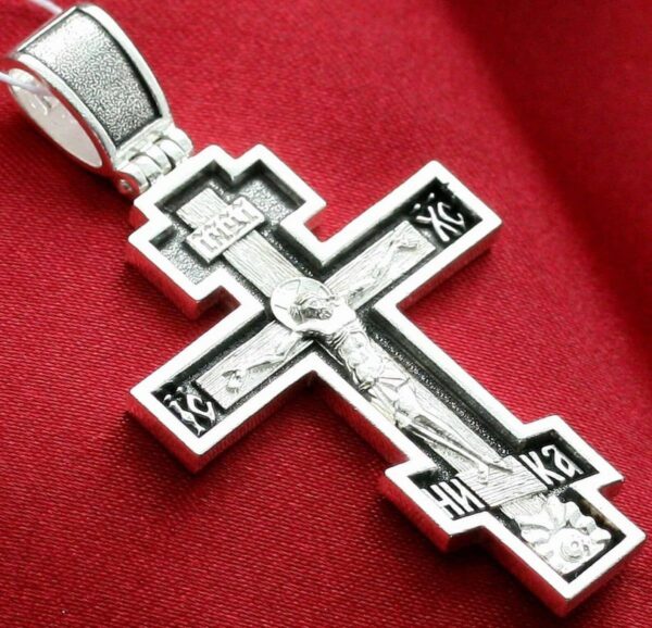 Big Greek Baptism Crucifix necklace Precious Cross Prayer Russian Orthodox Christian. Sterling Silver 925 Elizaveta Factory St Petersburg