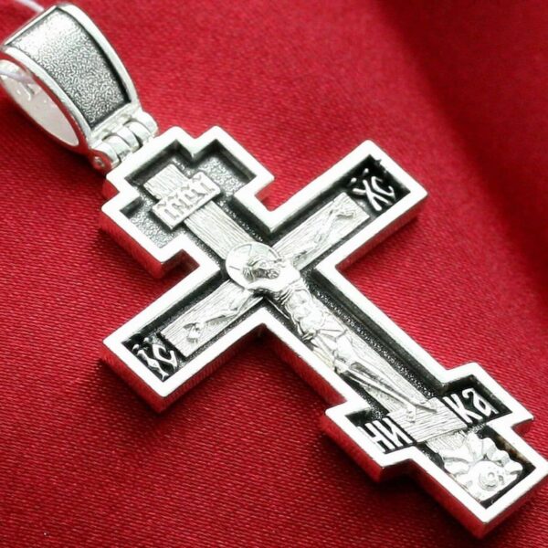 Big Greek Baptism Crucifix necklace Precious Cross Prayer Russian Orthodox Christian. Sterling Silver 925 Elizaveta Factory St Petersburg