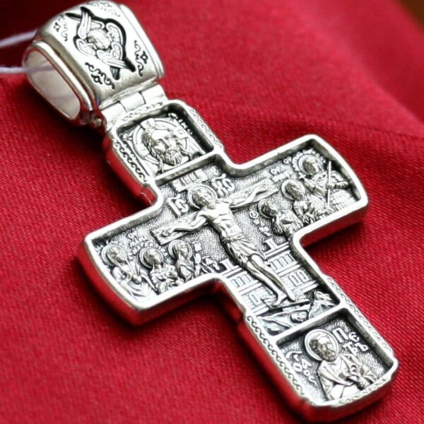 Guardian Angel Russian Orthodox Big Body Prayer Cross Silver 925 Mother of God & Saints