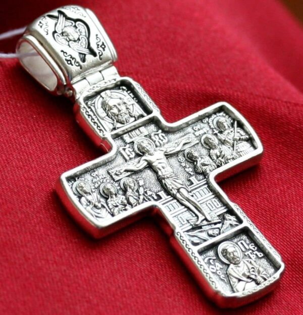 Guardian Angel Russian Orthodox Big Body Prayer Cross Silver 925 Mother of God & Saints