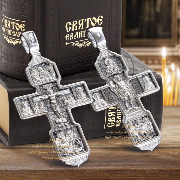 Archangel Michael And Saints / Big Men Serbian Greek Orthodox Crucifix Rare Silver 925 / Christian Jewelry