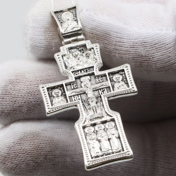 Mother of God Pokrov Sign Russian Greek Orthodox Men Prayer Crucifix Rare Silver 925 Christian Authentic Jewelry