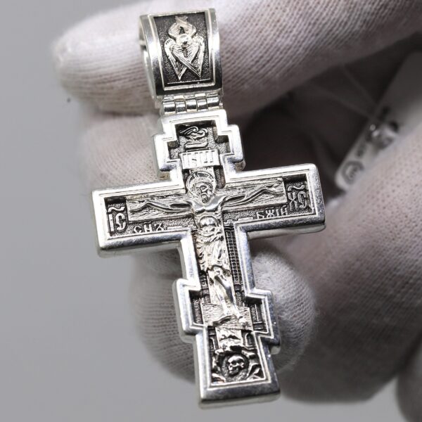 Large Heavy Russian Greek Orthodox Body Crucifix Necklace Cross W / Prayer 925 Sterling Silver
