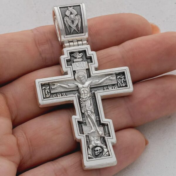 Large Solid 925 Sterling Silver Orthodox Cross Pendant handmade authentic Christian jewellery