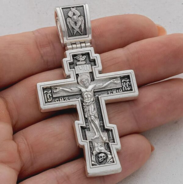 Large Solid 925 Sterling Silver Orthodox Cross Pendant handmade authentic Christian jewellery
