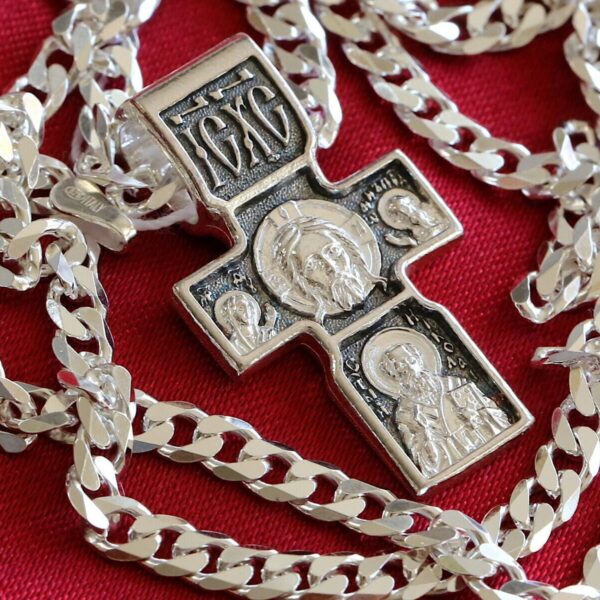 Men Handmade Russian Greek Orthodox Christian Baptism Cross+Chain Set Silver 925 New. St Archangel Michael Patron