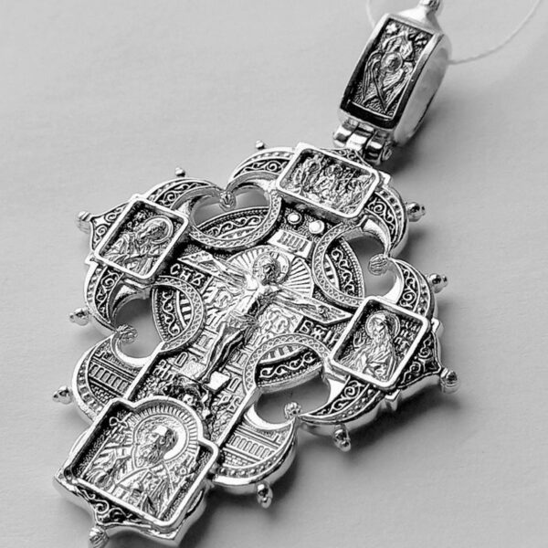 Russian Greek Guardian Angel Icon Big Silver 925 Cross For Men Orthodox Christian Necklace