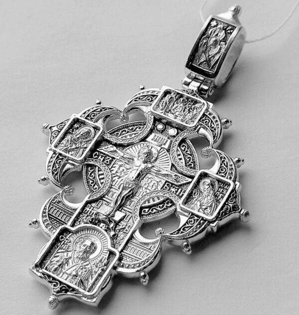 Russian Greek Guardian Angel Icon Big Silver 925 Cross For Men Orthodox Christian Necklace