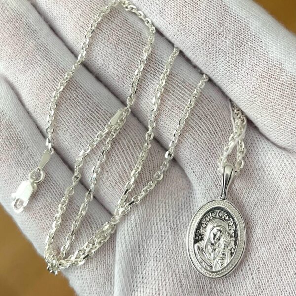 Mother Of God Kazan Christian Pendant Necklace Russian Greek Orthodox Medal Charm Silver 925 + Anchor Chain Set. Great Offer ! Women & Kinds