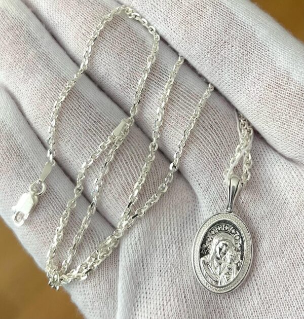 Mother Of God Kazan Christian Pendant Necklace Russian Greek Orthodox Medal Charm Silver 925 + Anchor Chain Set. Great Offer ! Women & Kinds