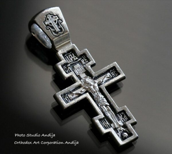 Greek Baptism Crucifix necklace Save And Protect Prayer Russian Orthodox Christian . Sterling Silver 925 . Elizaveta Factory St Petersburg