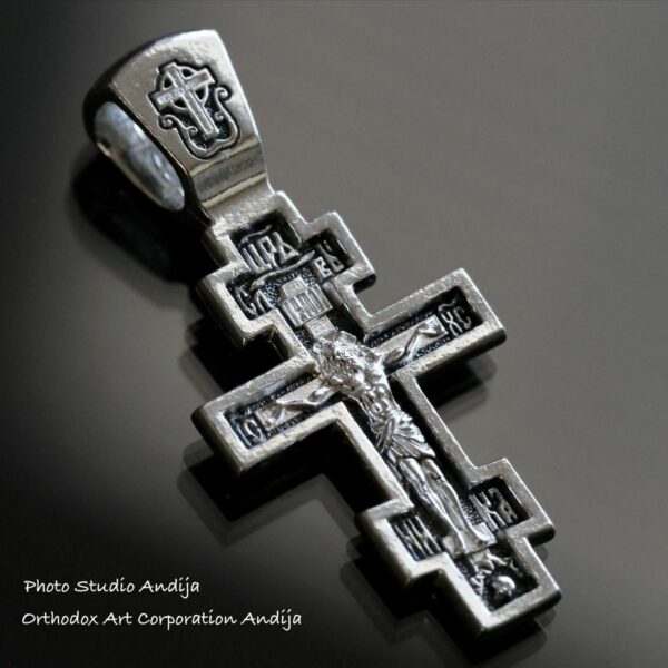 Greek Baptism Crucifix necklace Save And Protect Prayer Russian Orthodox Christian . Sterling Silver 925 . Elizaveta Factory St Petersburg