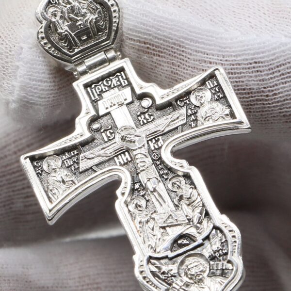 Men Russian Greek Orthodox Body Protective Prayer Coss Silver 925. Holy Apostles Peter Paul Andrew. Holy Trinity , St Nicholas , St Fyodor.