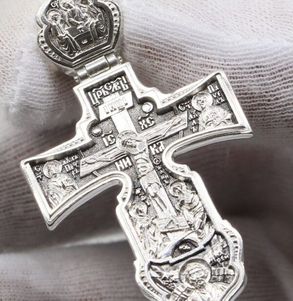 Men Russian Greek Orthodox Body Protective Prayer Coss Silver 925. Holy Apostles Peter Paul Andrew. Holy Trinity , St Nicholas , St Fyodor.