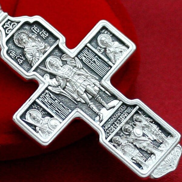 Archangel Michael And Saints Big Christian Orthodox Body Protective Crucifix Rare Silver 925