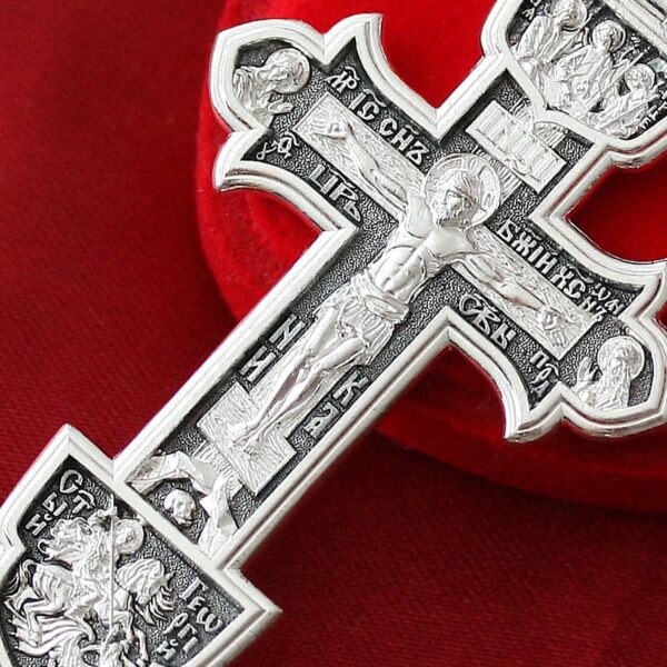 Big Russian Greek Orthodox Icon Body Prayer Cross Silver 925. Save And Protect Prayer