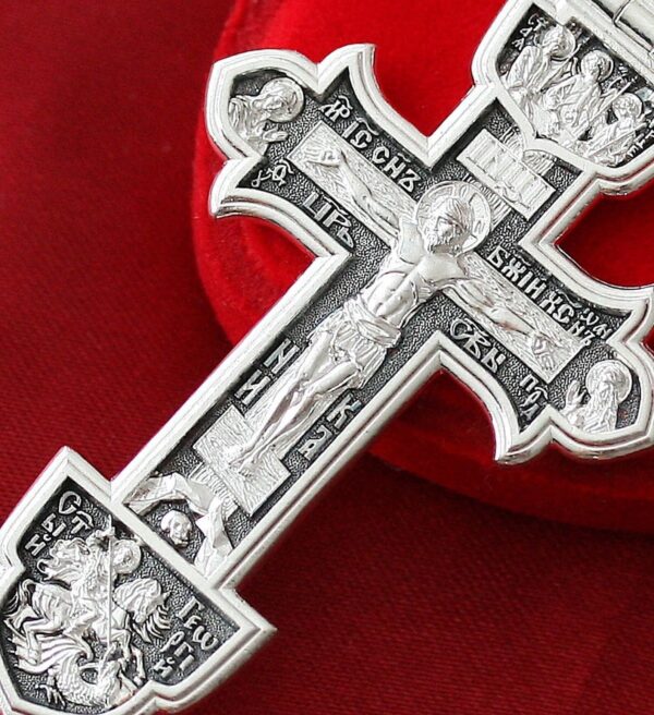 Big Russian Greek Orthodox Icon Body Prayer Cross Silver 925. Save And Protect Prayer