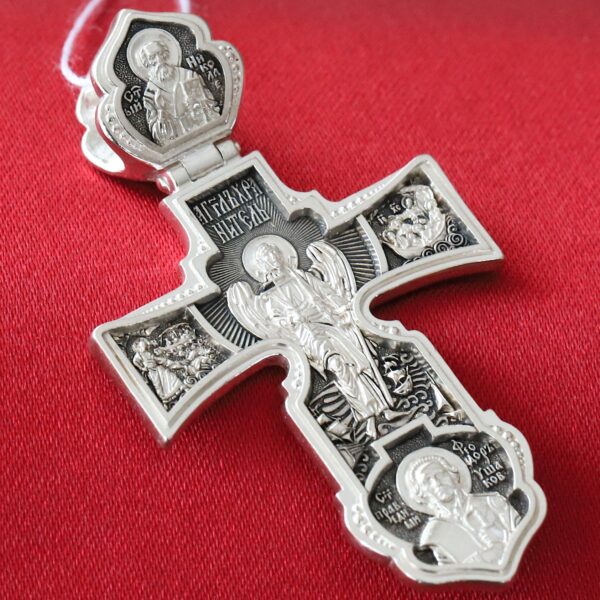 Greek Orthodox Body Protective Prayer Coss Silver 925. Holy Apostles Peter , Paul , Andrew. Holy Trinity , St Nicholas , St Fyodor.